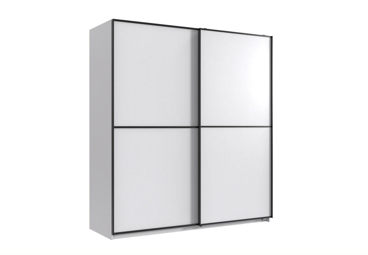 SCHWEBETÜRENSCHRANK Ulm in Weiß mit Aufleistungen in Schwarz 135 x 198 x 65 cm (B x H x T) Kleiderschrank ohne Spiegel - Weiß, Holzwerkstoff (80/200/120cm)