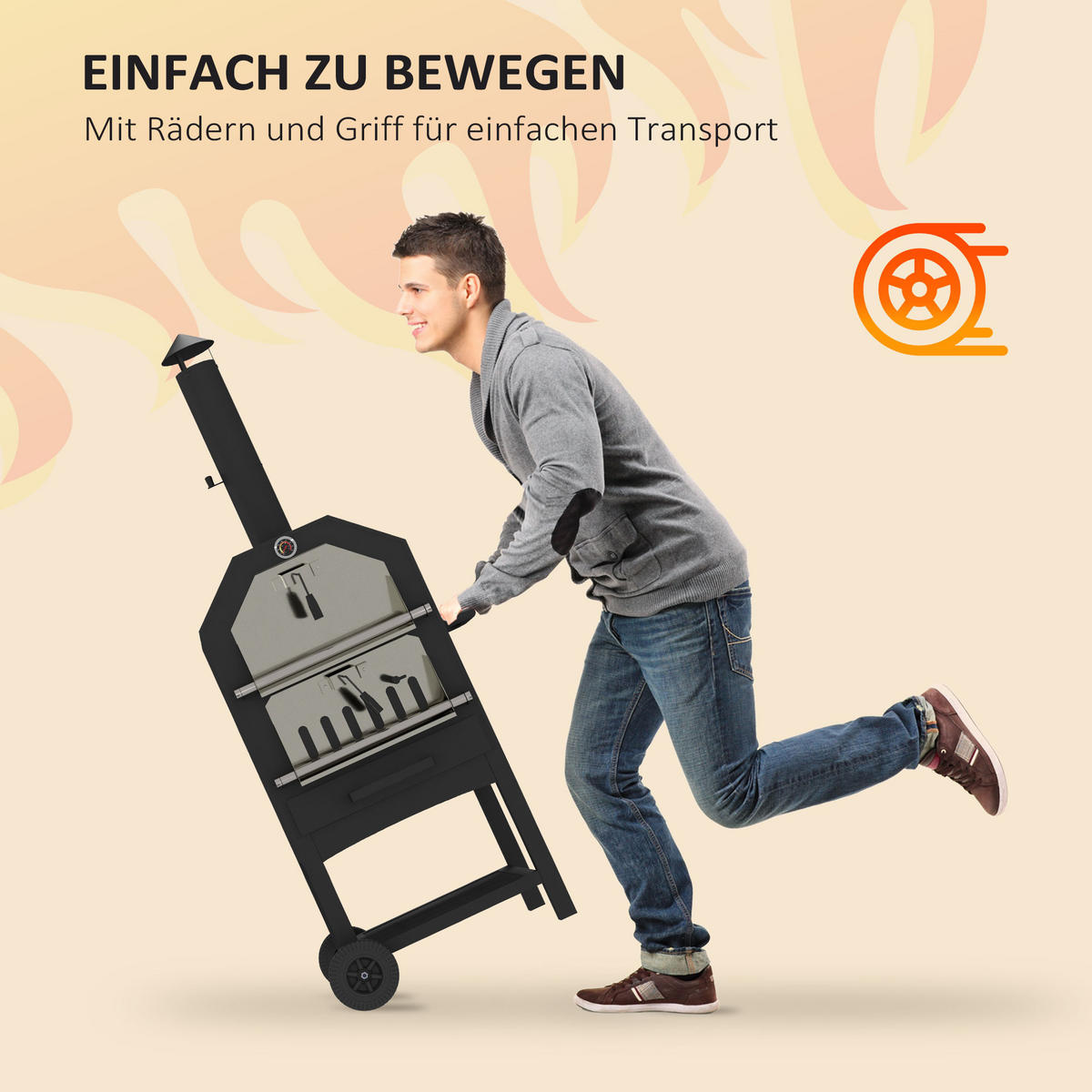 PIZZAOFEN, Stahl, Schwarz - Schwarz, Metall (45/158/66cm) - Outsunny