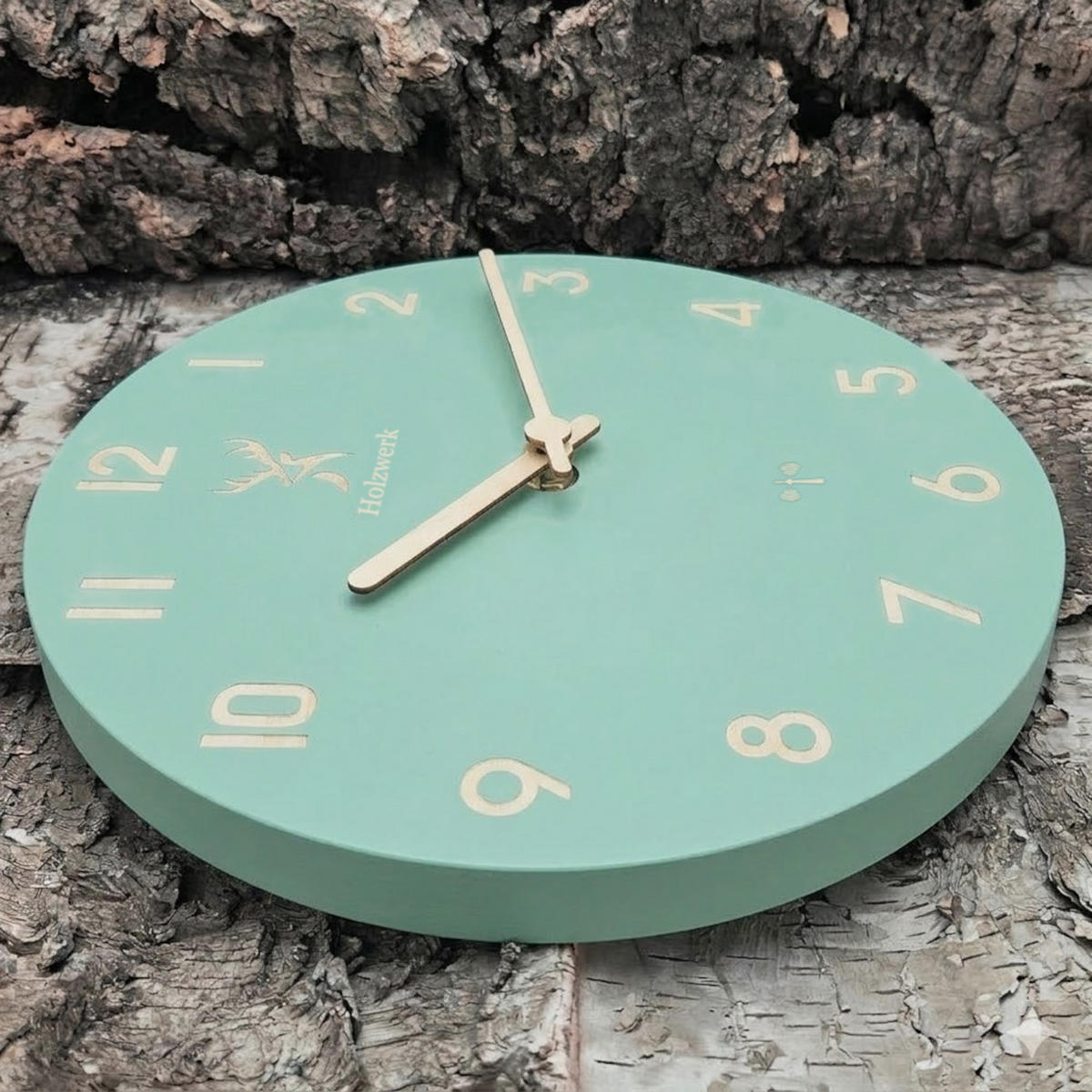 WANDUHR Holz Designer LIMBURG (FUNK) Loft Wand Uhr, mintgrün - Beige/Mintgrün, Holz (25/25/2.2cm) - Holzwerk