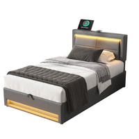 POLSTERBETT aus Kunstleder 90x200 cm in Grau mit LED-Beleuchtung & USB - Grau, Leder (90/200cm) - Modfu
