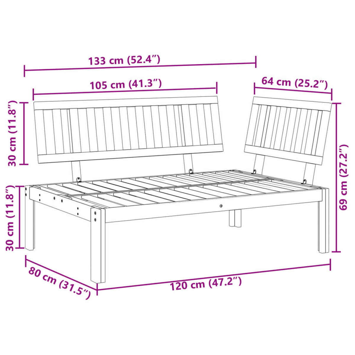 GARTEN-ECKSOFA Aus Paletten Massivholz Akazie - Braun, Holz (92/69/133cm) - vidaXL