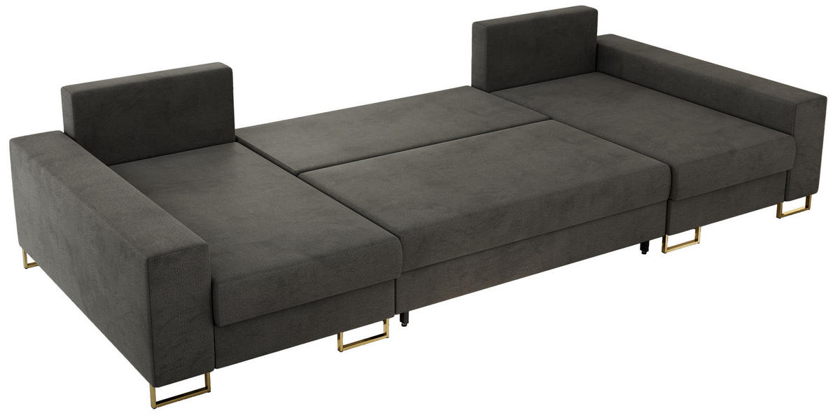 WOHNLANDSCHAFT DORIAN U Velvet Dunkelgrau - Dunkelgrau/Goldfarben, Textil/Metall (312/95/138cm) - MKS