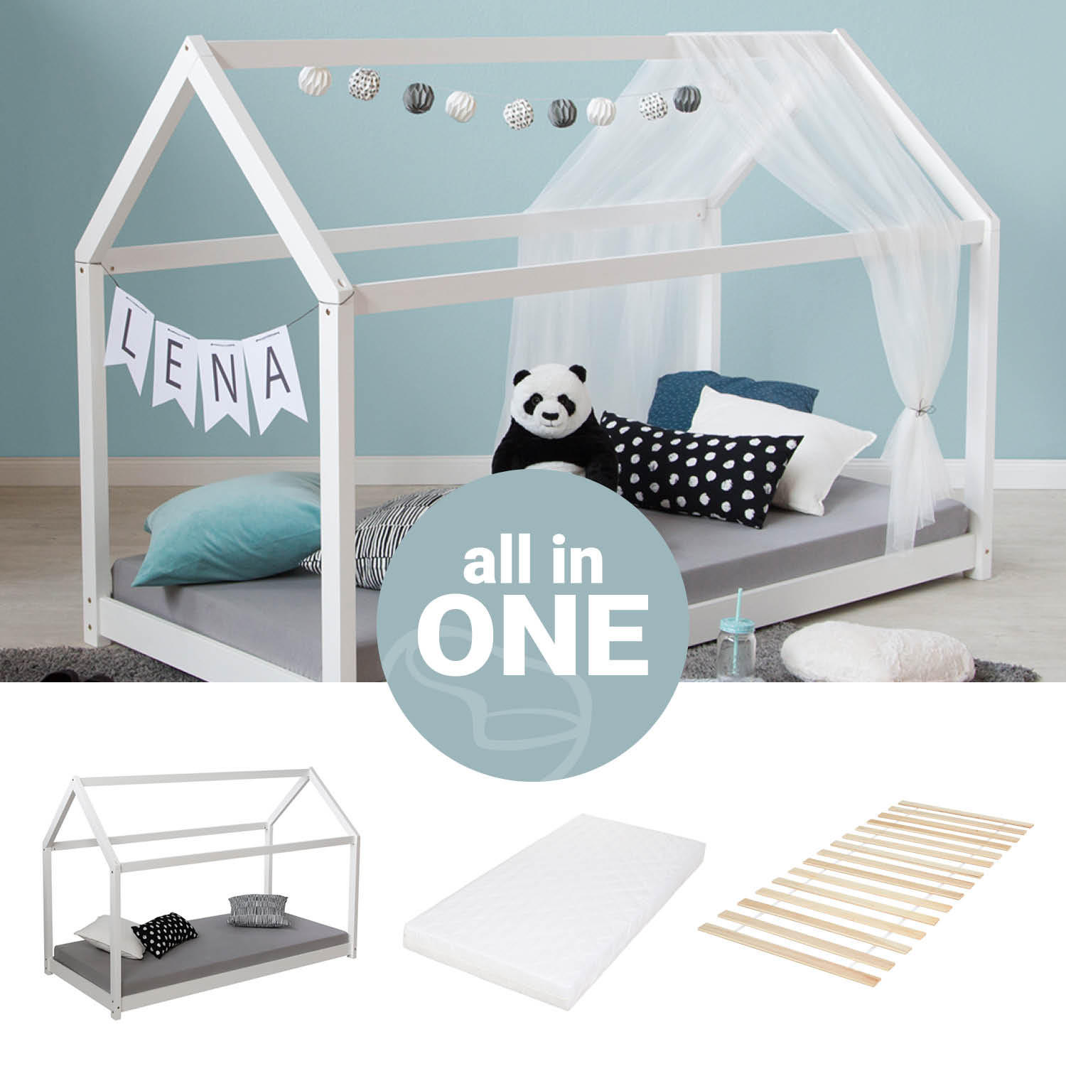 KINDERBETT Hausbett 80/160 Weiß - Weiß, Holz (80/160cm) - Homestyle4u