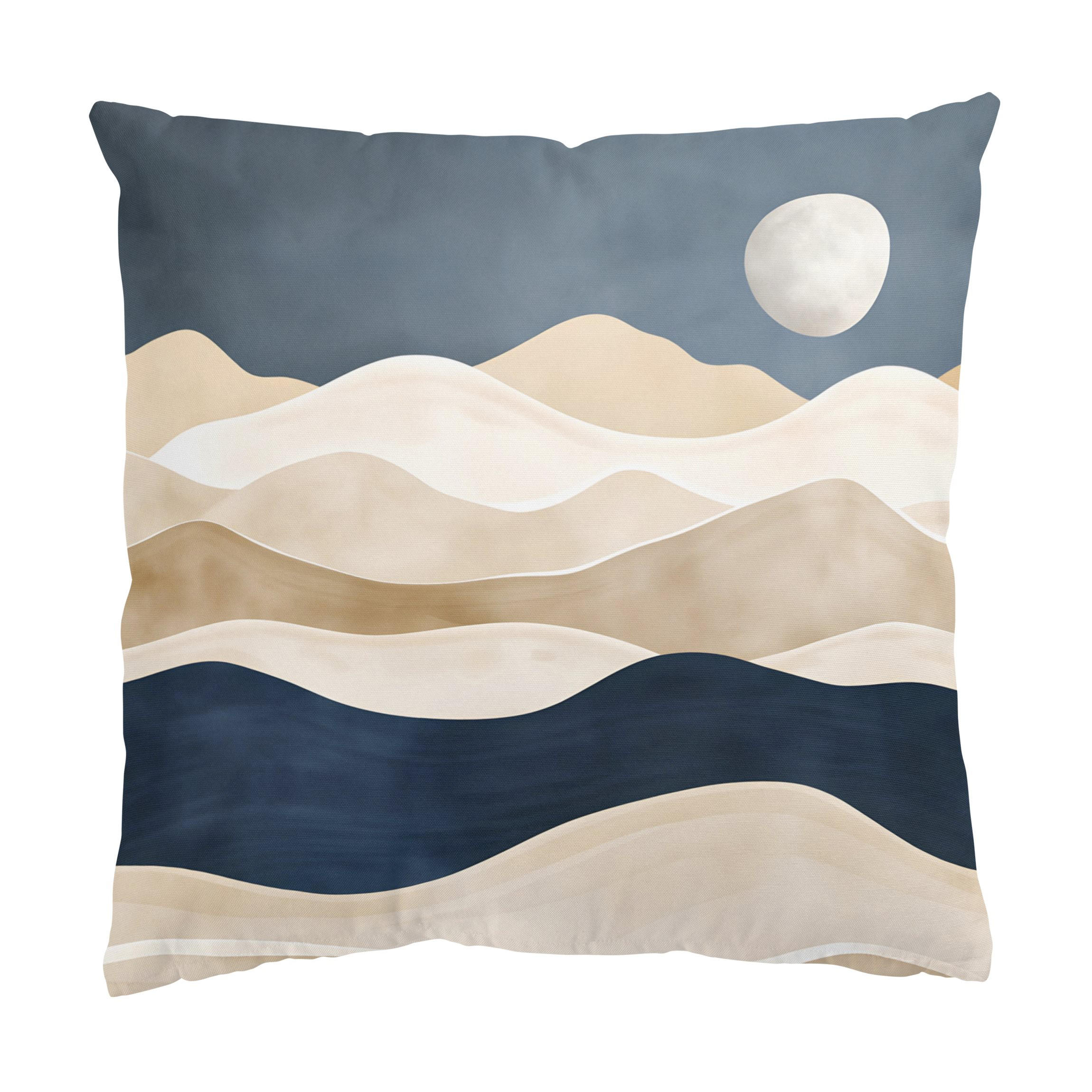 KISSENBEZUG Minimalistische Boho Landschaft Beige Blau 50/50 cm - Blau, Textil (50/50cm) - Bilderwelten