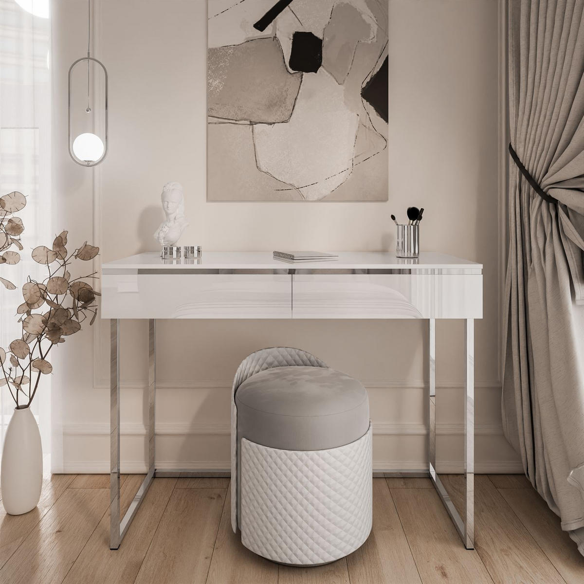 KONSOLEN AURORA SILVER Hochglanz Weiß auf silbernem Gestell - Weiß Hochglanz, Holzwerkstoff (102/78.5/43.6cm) - Lookway