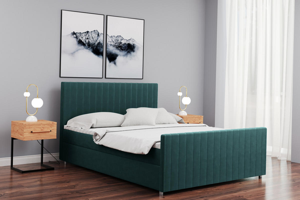 BOXBETT mit Bettkasten Matratze Topper LATINO stoff Velvet 200x200 cm Meeresfarbe H2-Pocket - Mintgrün, Holz/Holzwerkstoff (200/200cm) - Kaiser Möbel