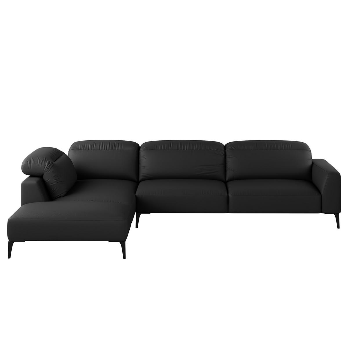 ECKSOFA mit Ottomane - Schwarz, Leder/Metall (325/238cm) - home24