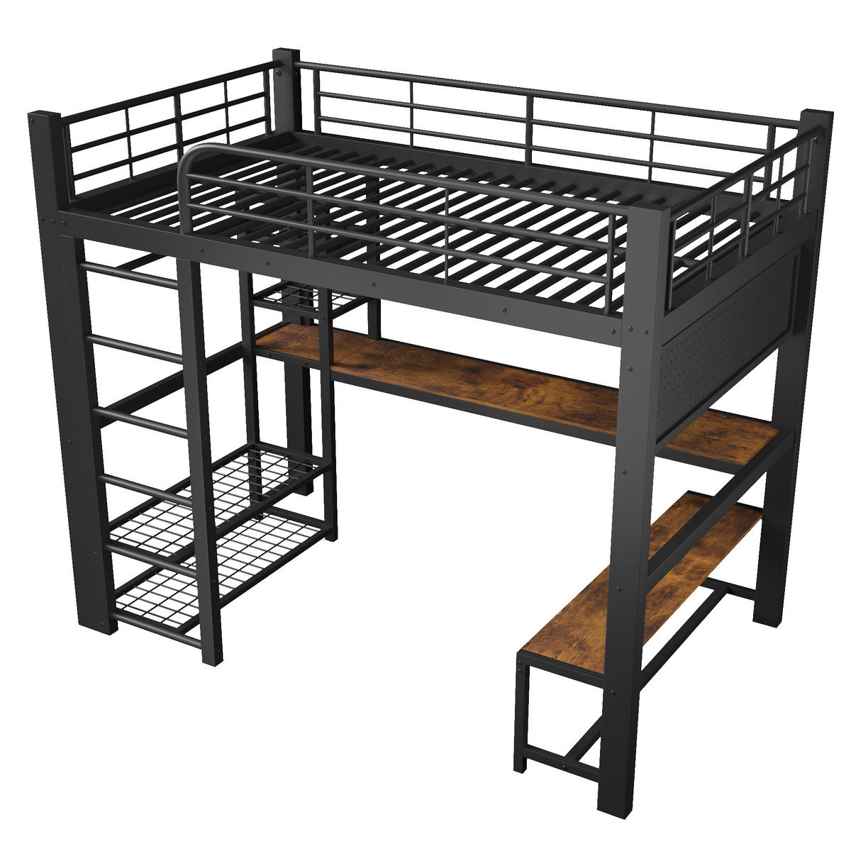 HOCHBETT mit Schreibtisch 140x200 cm Metall Black 3-tlg. - Schwarz, Metall (140/200cm) - Meubliv