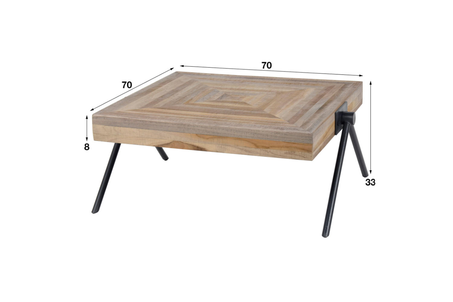COUCHTISCH WILLY Braun Teakholz - Schwarz/Braun, Holz/Metall (70/70/33cm) - KAWOLA