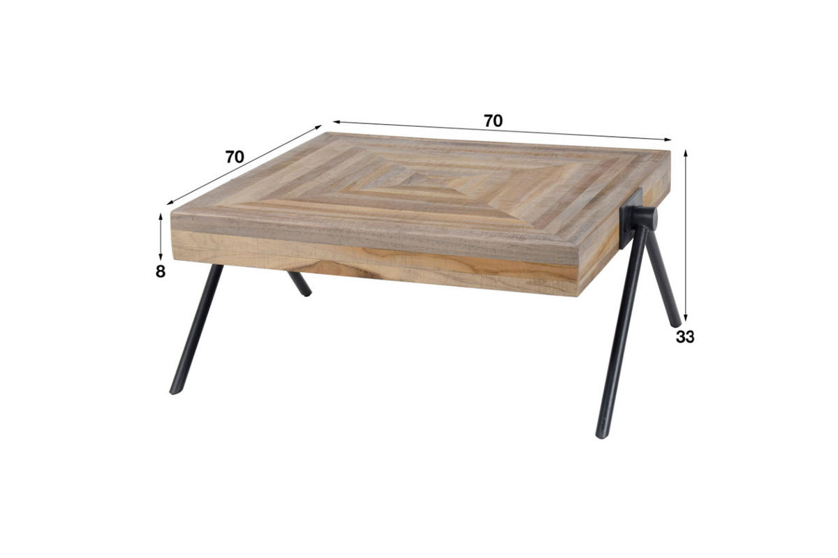 COUCHTISCH WILLY Braun Teakholz - Schwarz/Braun, Holz/Metall (70/70/33cm) - KAWOLA