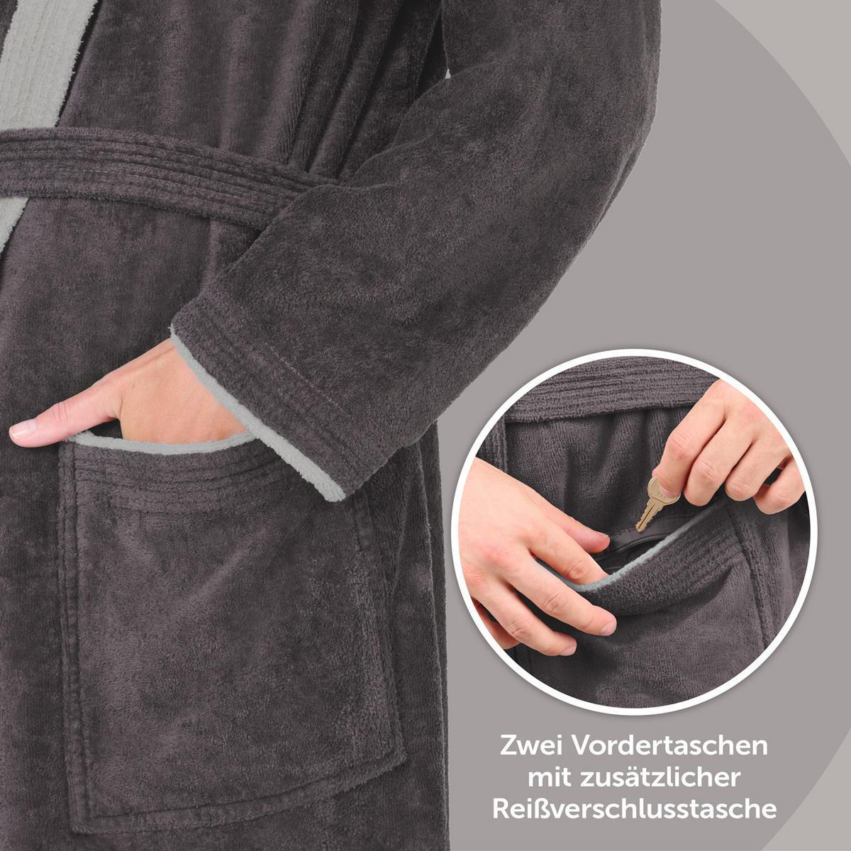 BADEMANTEL Cotton Ida: M, Anthrazit Grau - Anthrazit, Textil (Mnull) - Blumtal