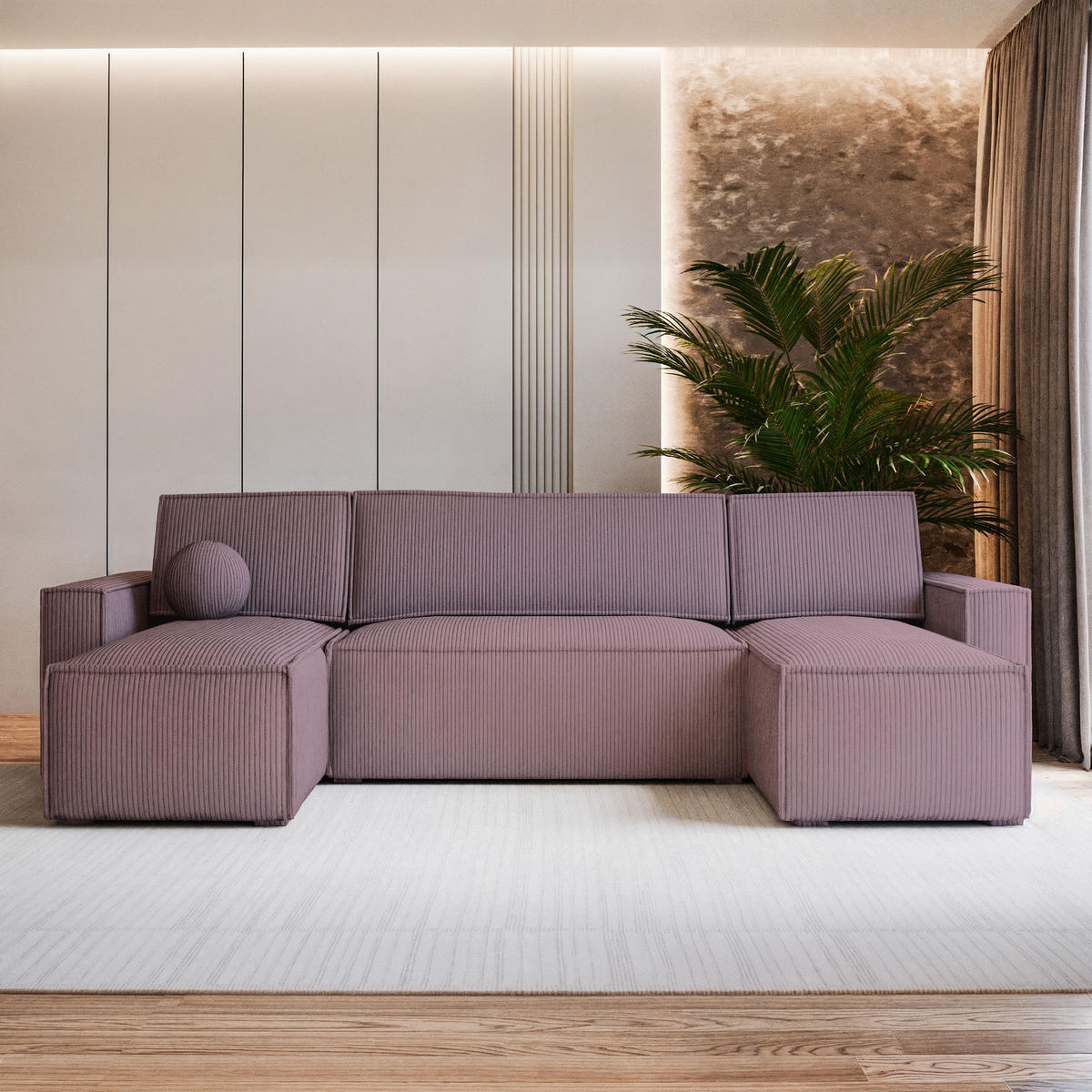 ROHOVÁ SEDAČKA PESANO fialová - šedá/fialová, dřevo/textil (306/140cm) - MASSENO
