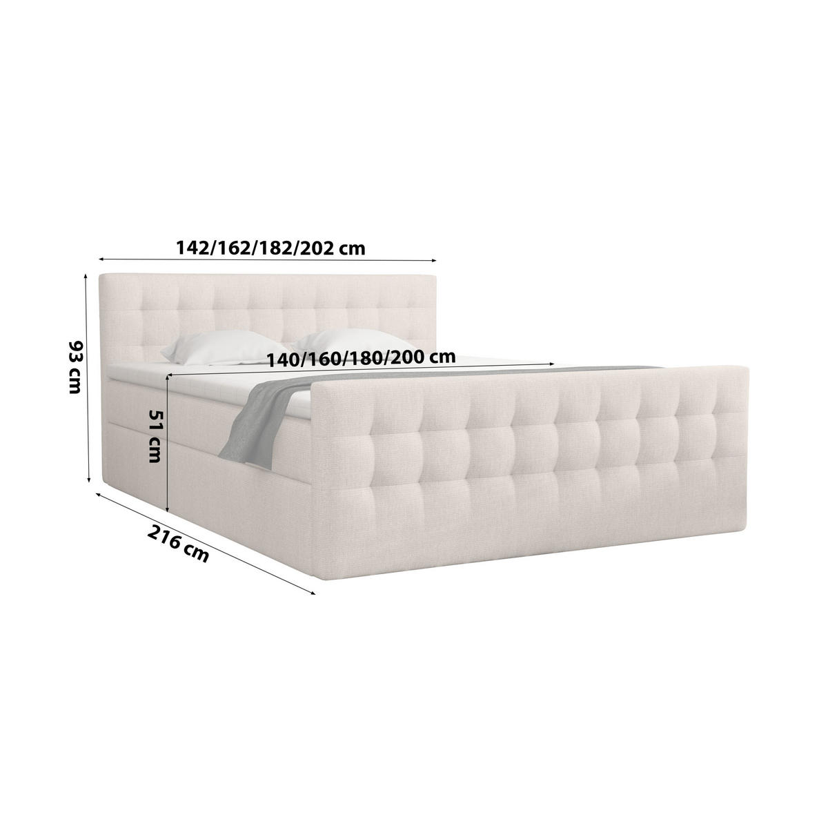 BOXBETT mit Bettkasten Loures Lux 140x200 cm, Hellbeige - Beige, Textil (140/200cm) - Meblito