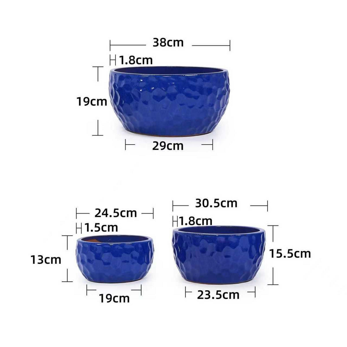 BLUMENTOPF Keramikpflanztopf-Set handgemacht & atmungsaktiver Tonware - Blau, Keramik (38/19cm)