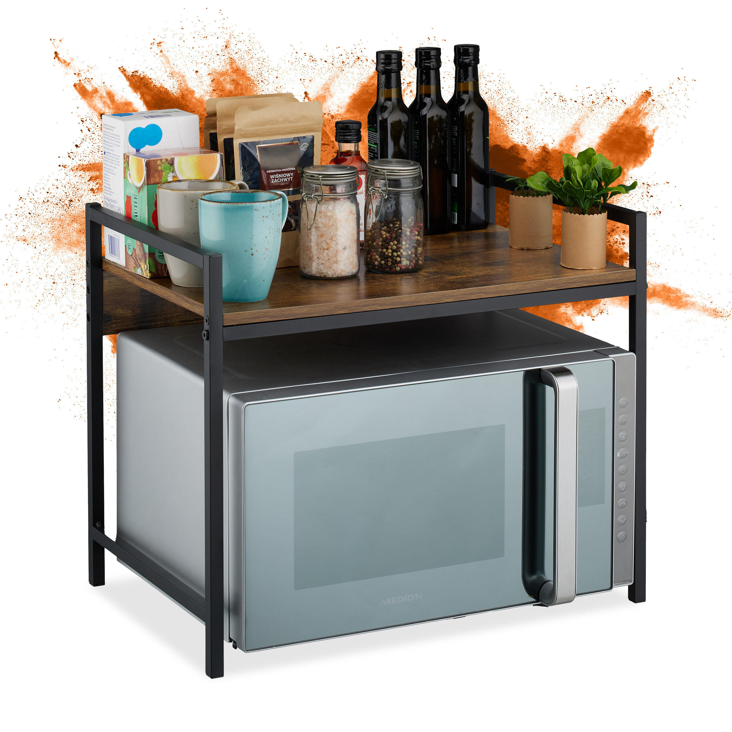 MIKROVLNNÝ regál - různobarevná, kov/kompozitní dřevo (53/44.5/35cm) - Relaxdays