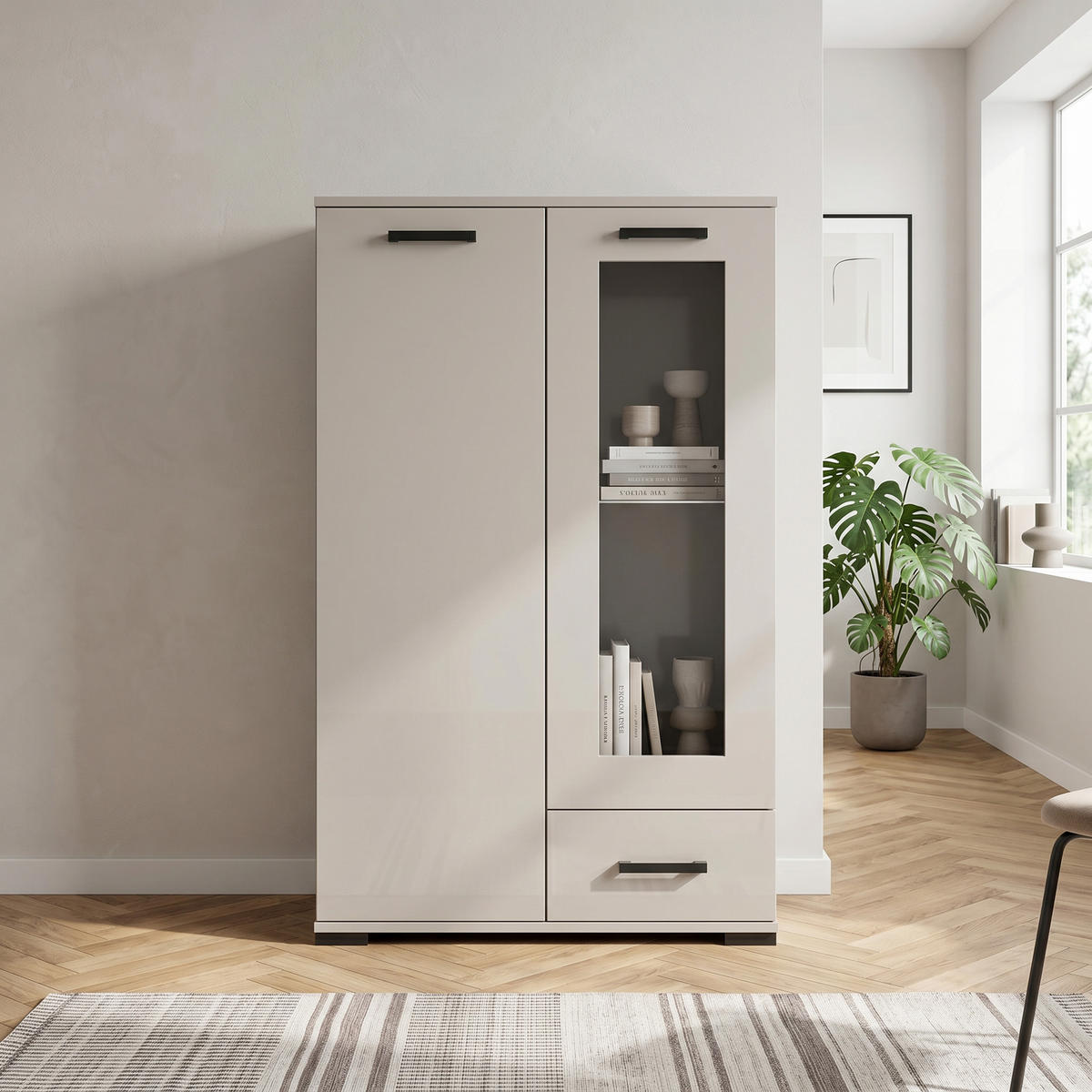 KOMMODE ALBANO 80/125/40cm mit 1 Schubladen 2 Türen Kaschmir - Kaschmir, Holzwerkstoff (80/125/40cm) - MASSENO