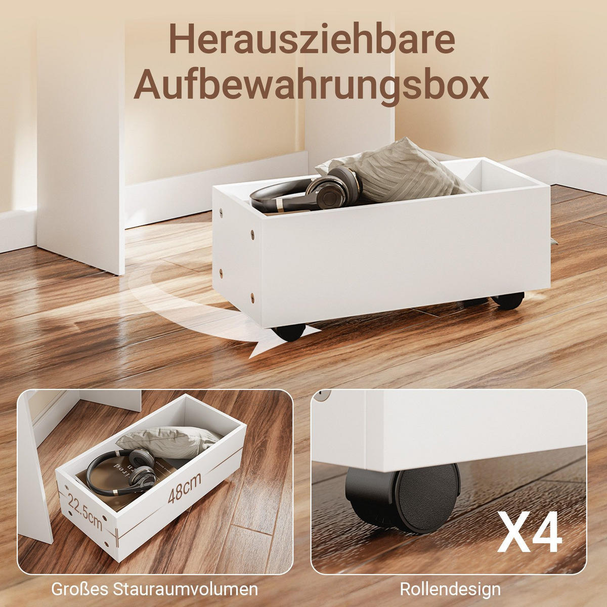 SCHREIBTISCH klappbar mit Aufbewahrungsbox Weiß 64x100,6x63 cm - Weiß, Holzwerkstoff (61/25/100cm) - SoBuy