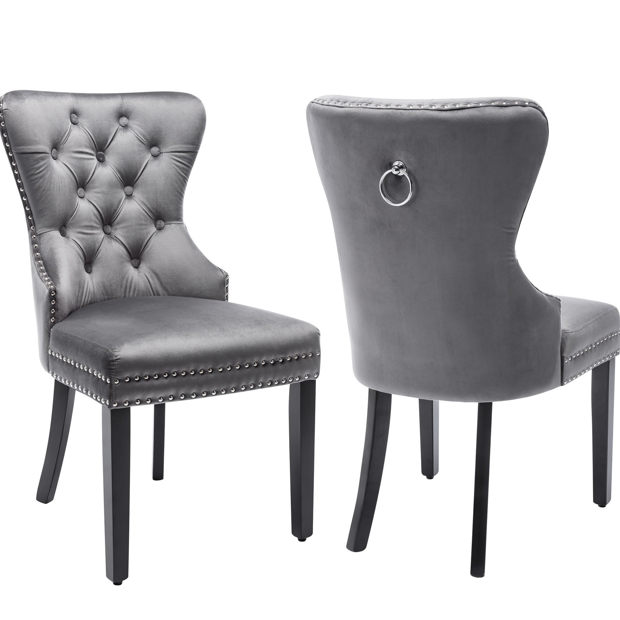 ESSZIMMERSTUHL 2er-Set Samt Grau mit Massivholzbeinen - Grau, Metall (51/97/47cm) - Meubliv