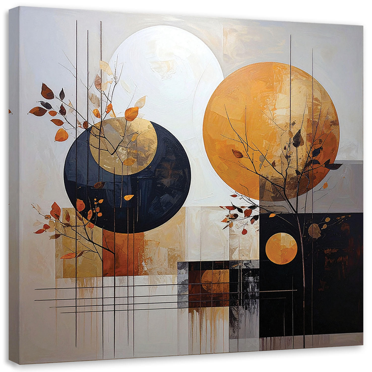 BILD auf Leinwand, Abstrakt Kreise in Beige und Orange - Orange, Textil (60/60cm) - Feeby