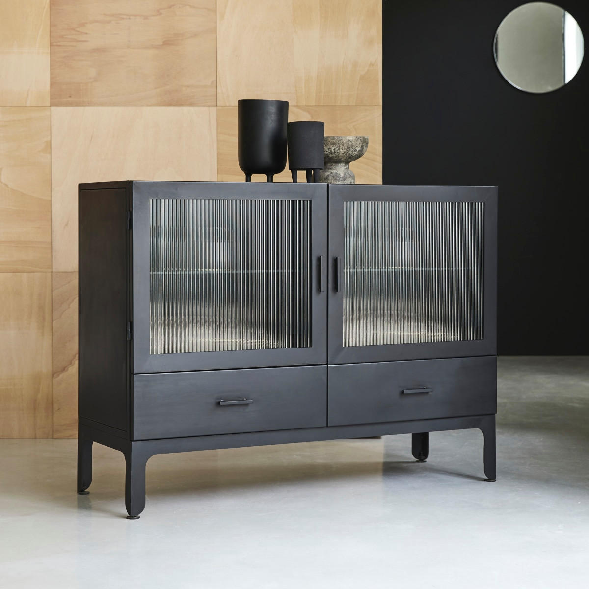 VITRINENSCHRANK Emil Schwarz aus Metall - Schwarz, Metall (120/90/42cm) - Tikamoon