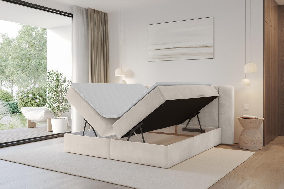 BOXBETT mit Matratze H4 - EVON - 140x200 cm Beige - Beige, Holzwerkstoff (140/200cm) - ALTDECOR