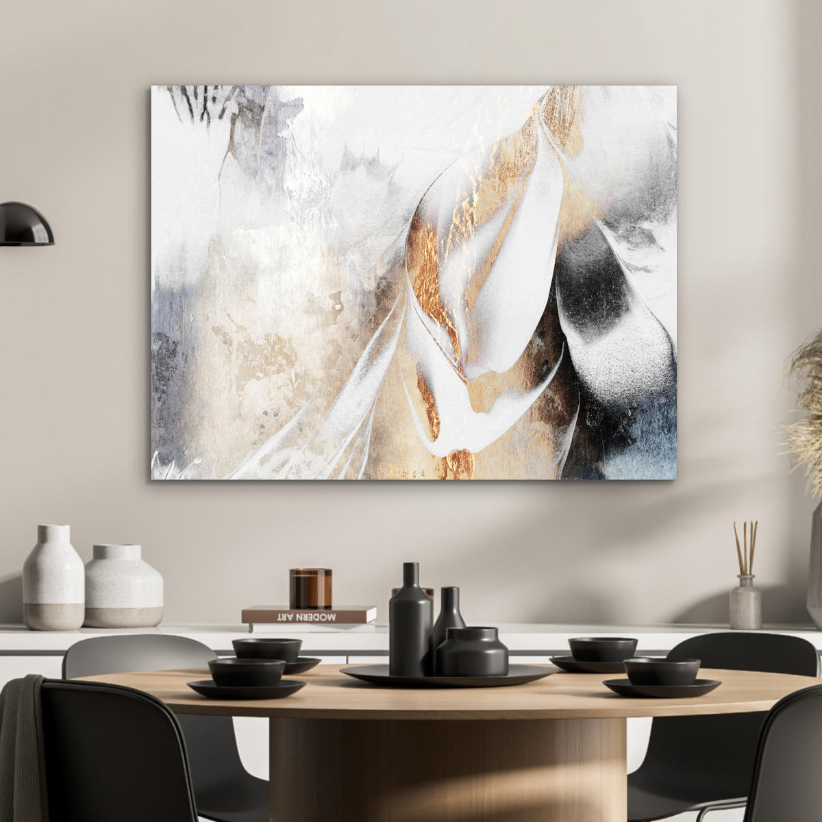 KOVOVÝ OBRAZ Luxusné - abstraktné - zlaté - biele 80x60 cm - zlatá, kov (80/60cm) - MuchoWow