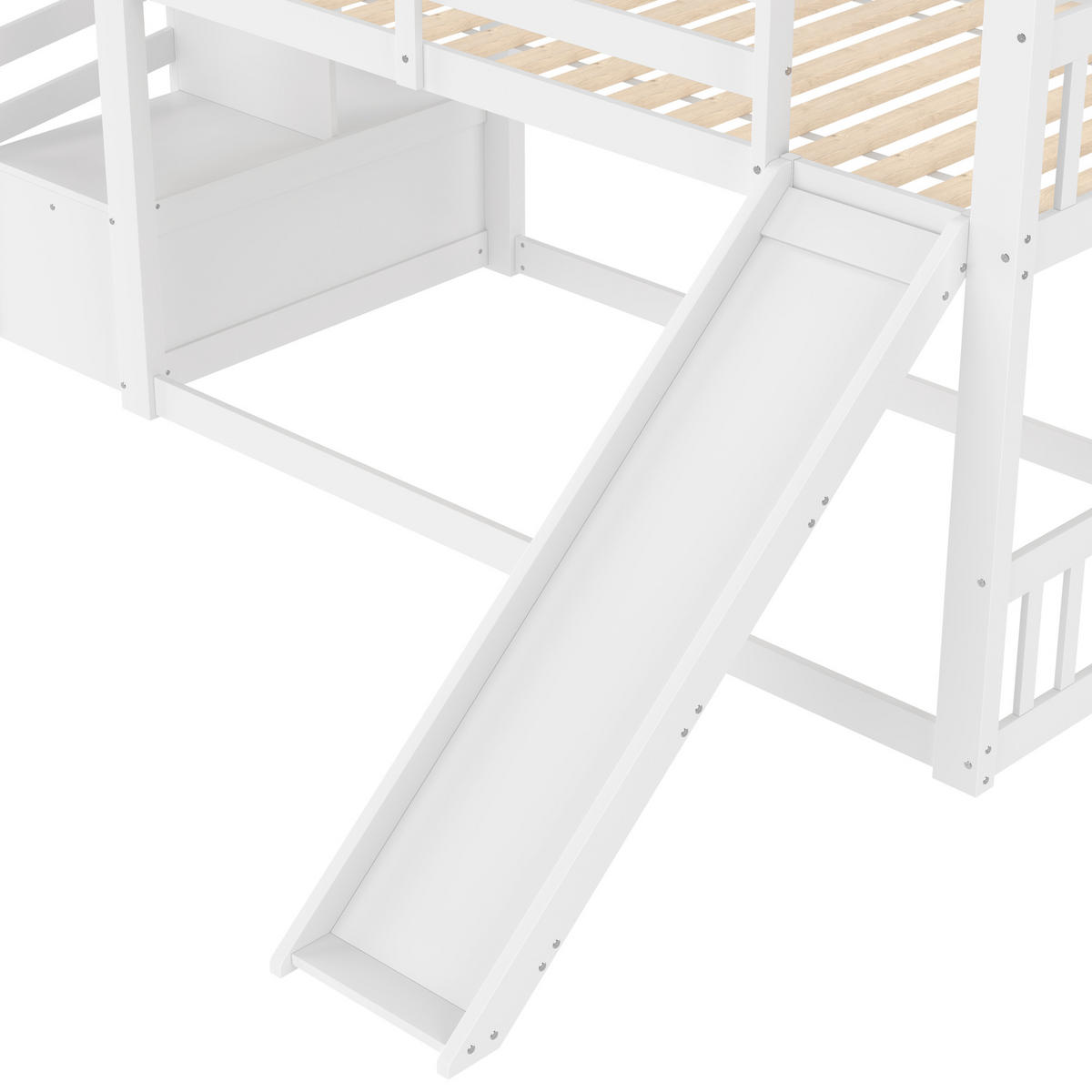 ETAGENBETT 90/200 cm Weiß mit Stauraumtreppe und Rutsche - Weiß, Holz (90/200cm) - OKWISH