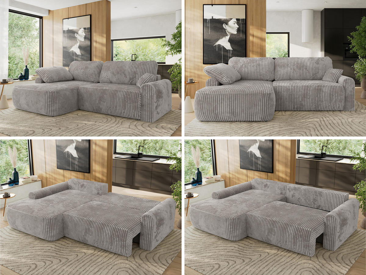 ECKSCHLAFSOFA CUBO L Grau Cord - links - Schwarz/Grau, Kunststoff/Textil (273/187cm) - MKS