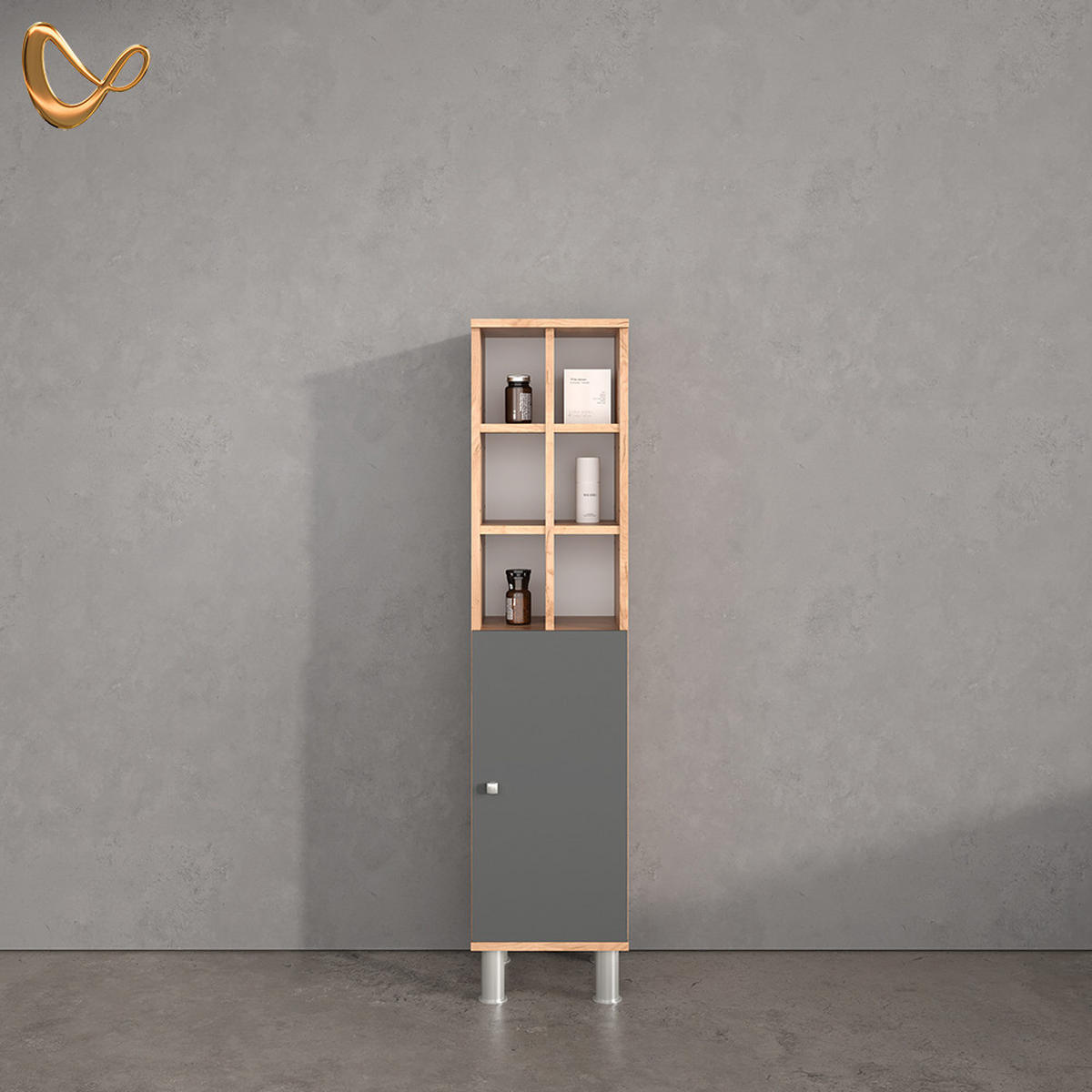 MIDISCHRANK Fucino Anthrazit 30 x 130.6 cm große Tür - Anthrazit, Holzwerkstoff (30/130.6/30cm) - Livinity®