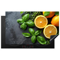 HERDABDECKPLATTE Obst - Grau - Konkret - Orange - Pflanzen Ceranfeldabdeckung 85x52 cm - Anthrazit, Kunststoff (85/52/0.2cm) - MuchoWow