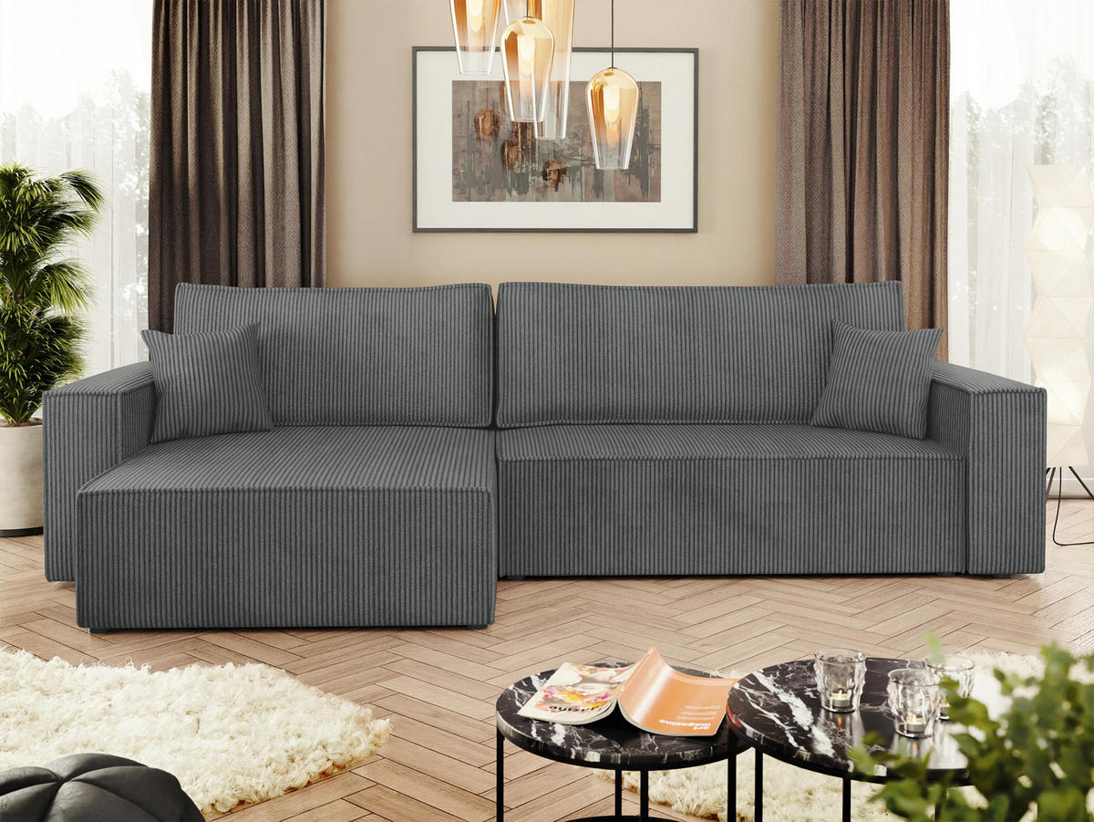 ECKSOFA Karl Cord Maxi - Dunkelgrau/Schwarz, Holz/Kunststoff (272/145cm) - MIRJAN24