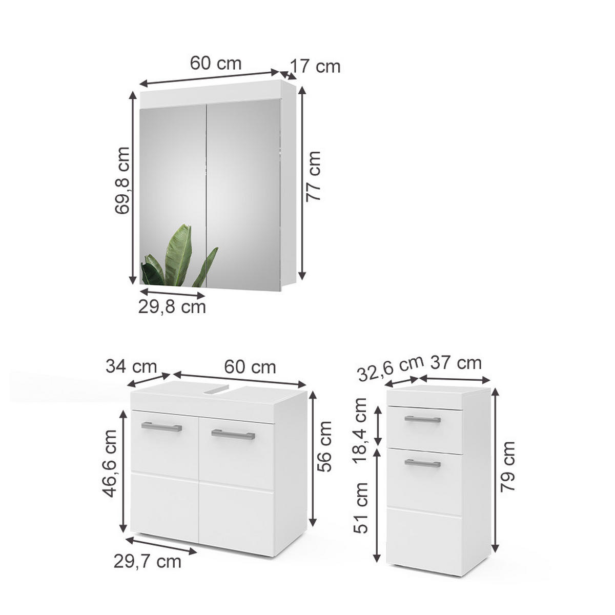 SADA NÁBYTKU DO KOUPELNY Luna Bílá - bílá, kompozitní dřevo (60/56/34cm) - Vicco