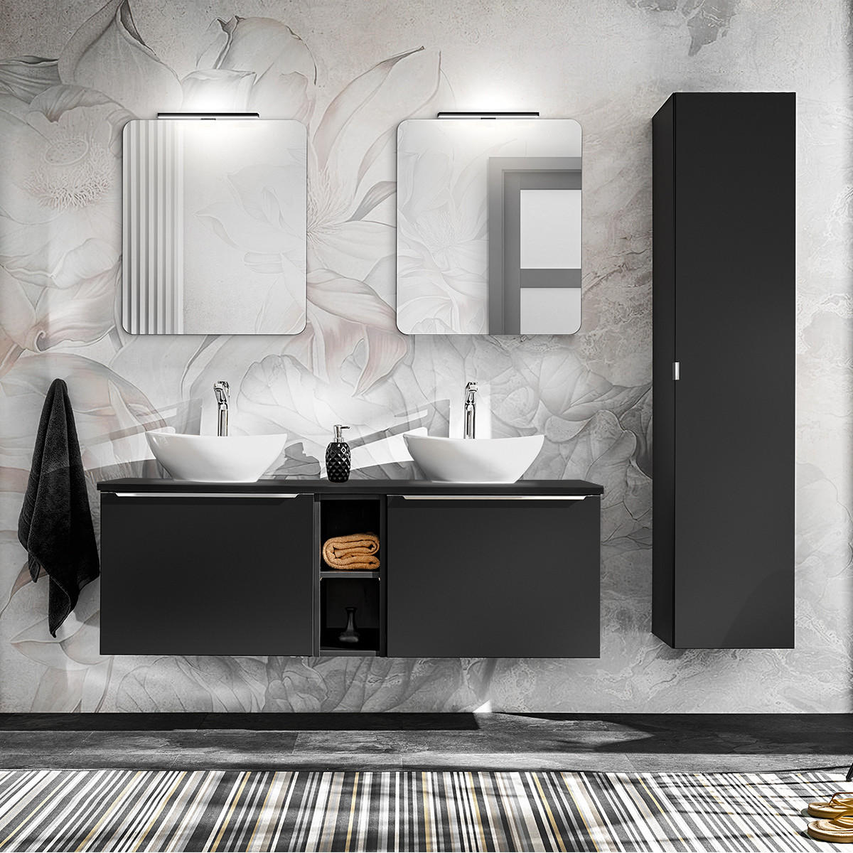 KOUPELNOVÝ NÁBYTEK 140cm Éros 2er-Set Černá - černá, kompozitní dřevo (140/48/46cm) - Petits-meubles