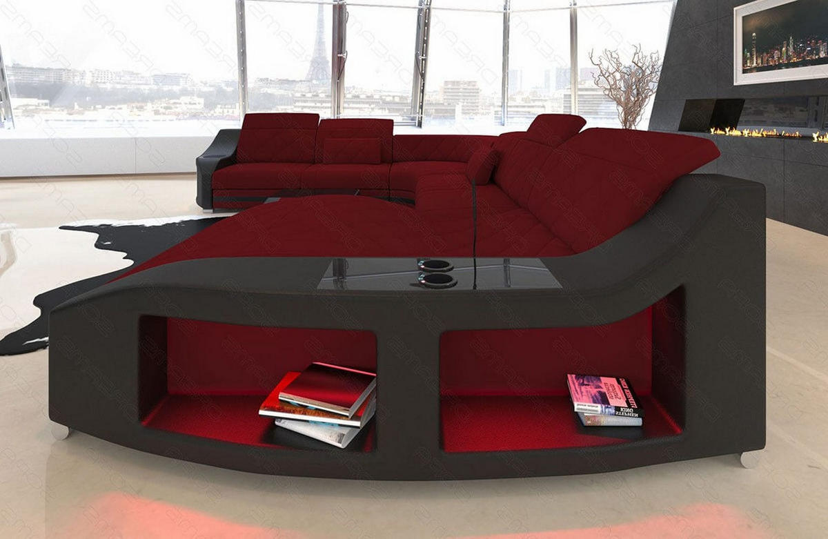 WOHNLANDSCHAFT Stoff Wohnlandschaft Swing Dunkelrot Schwarz Mikrofaserstoff - Dunkelrot, Kunststoff (404/90/295cm)