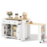 KÜCHENINSEL mit ausziehbarem Tisch und integrierter Steckdose, Holzwerkstoff, 138/55/93 cm - Weiß, Kunststoff (55/93/138cm) - Rolipo