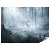 FOTOTAPETE für Wohnzimmer Hirsch Nebelwald Bäume Pflanzen 250x175 - Weiß/Grau, Papier (250/175cm) - Muralo