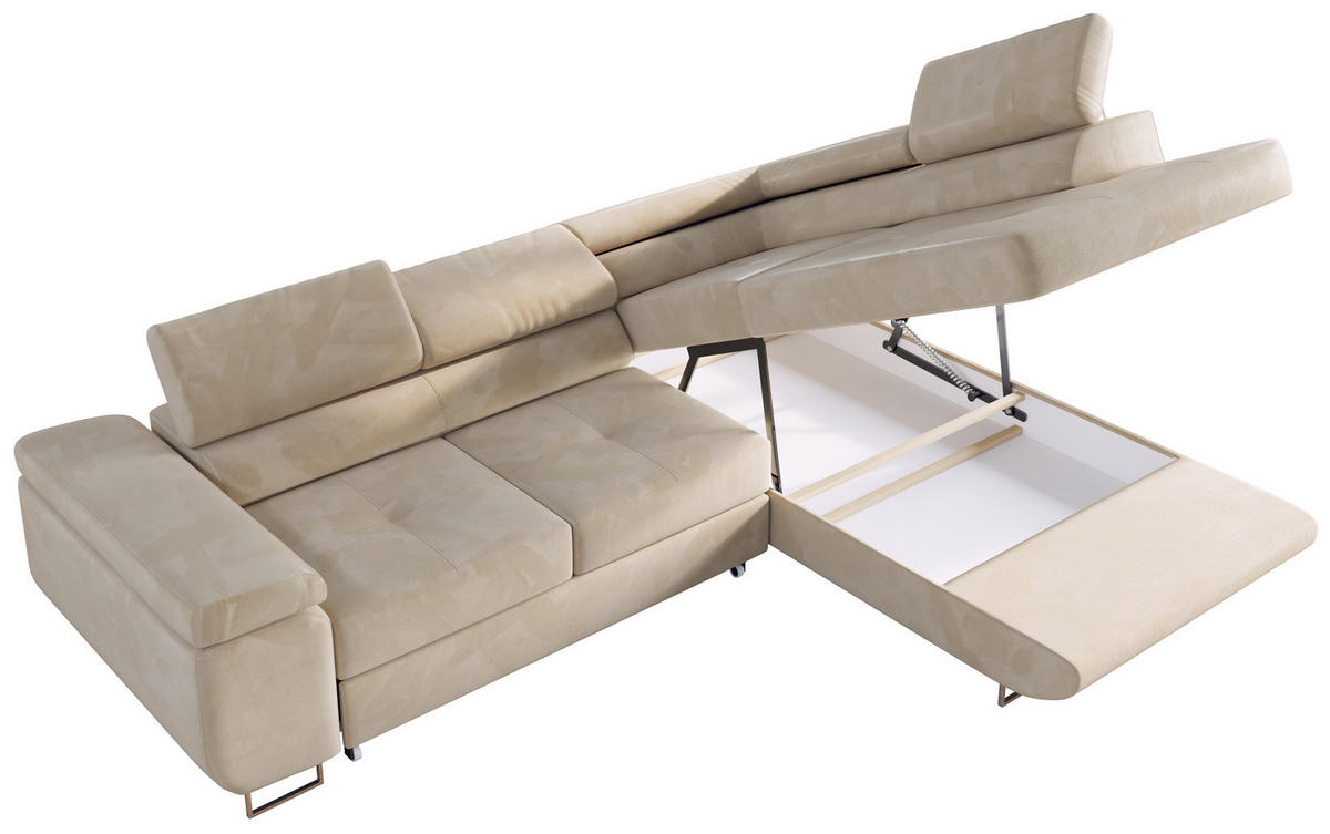 ECKSOFA GUSTAW L Beige Velvet Links Seite - Beige/Silberfarben, Textil/Metall (205/275cm) - MKS