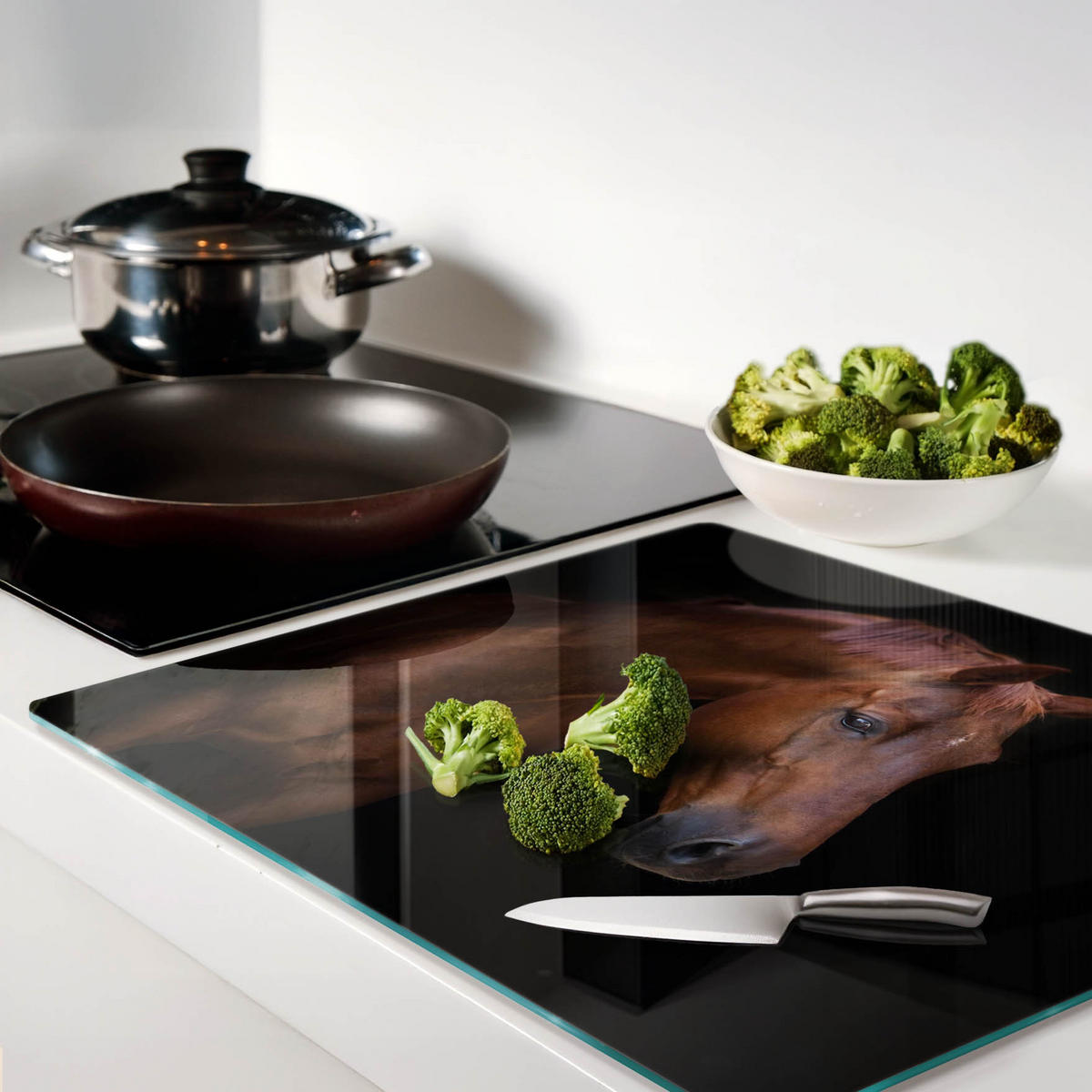 GLASPLATTE 60x52 cm Braunes Pferd - Mokka, Glas (60/52cm) - TULUP