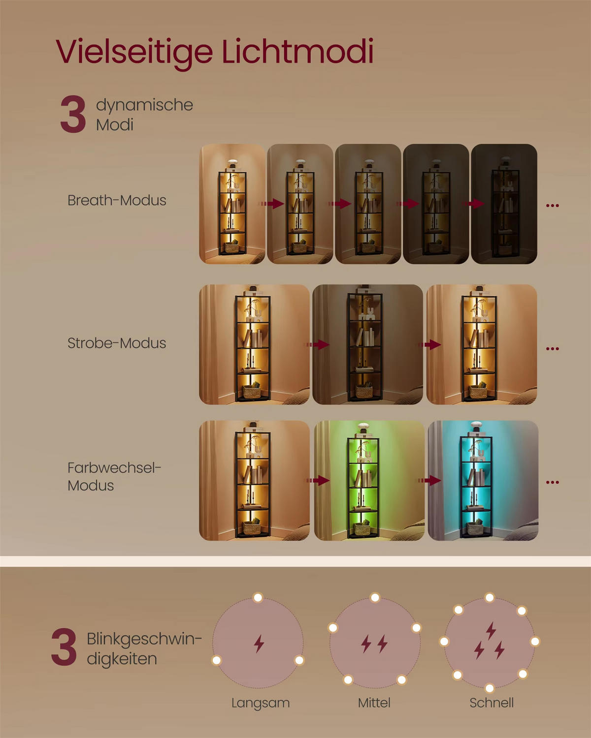 ECKREGAL 5 Ebenen Bücherregal mit LED-Beleuchtung - Schwarz, Metall (32/146.6/48cm) - Kaket