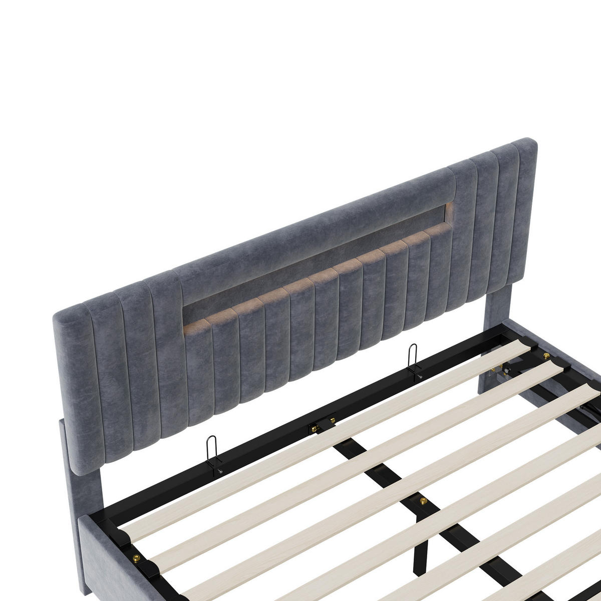 POLSTERBETT 140x200 cm mit hydraulischem Stauraum, verstellbare LED-Leisten, Samt, in Grau - Grau, Holz (140/200cm) - BRILVERDE