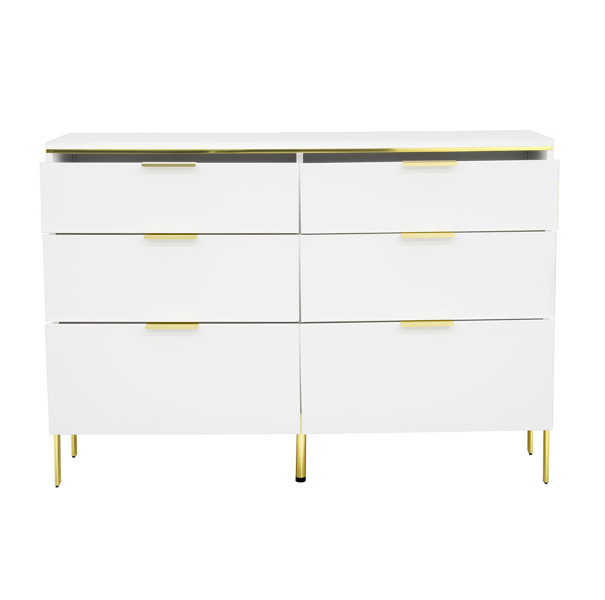 SIDEBOARD 120/40/85,5 cm weiß aus Spanplatte mit 6 Schubladen - Weiß, Holzwerkstoff (120/85.5/40cm) - OKWISH