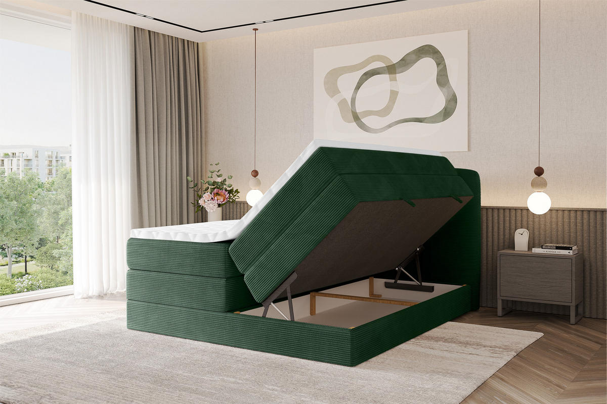 BOXSPRINGBETT mit Matratze H3/H4 - NINA KING - 160x200 cm Grün - Waldgrün, Holzwerkstoff (160/200cm) - ALTDECOR