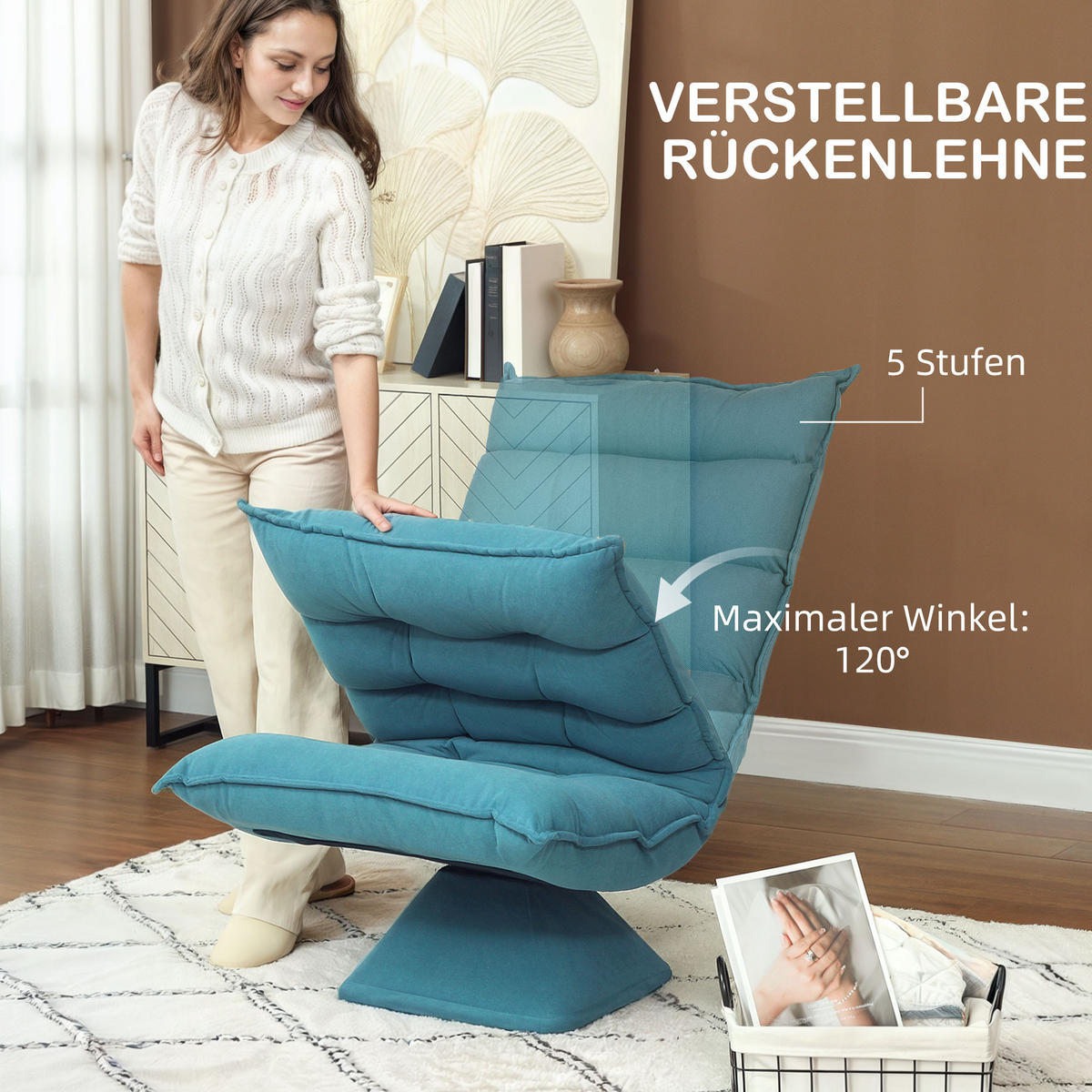 BODENSTUHL Bodensofa mit Verstellbarer Rückenlehne für Wohnzimmer, Büro Blau - Blau, Metall (70/95/62cm) - HOMCOM