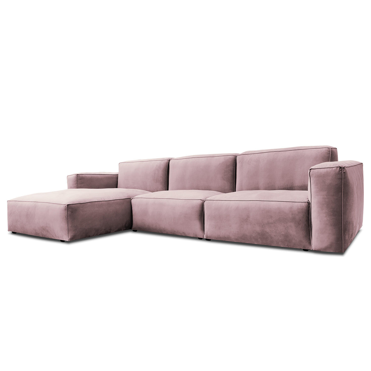 ECKSOFA mit Longchair - Mauve/Schwarz, Kunststoff/Textil (345/170cm) - home24