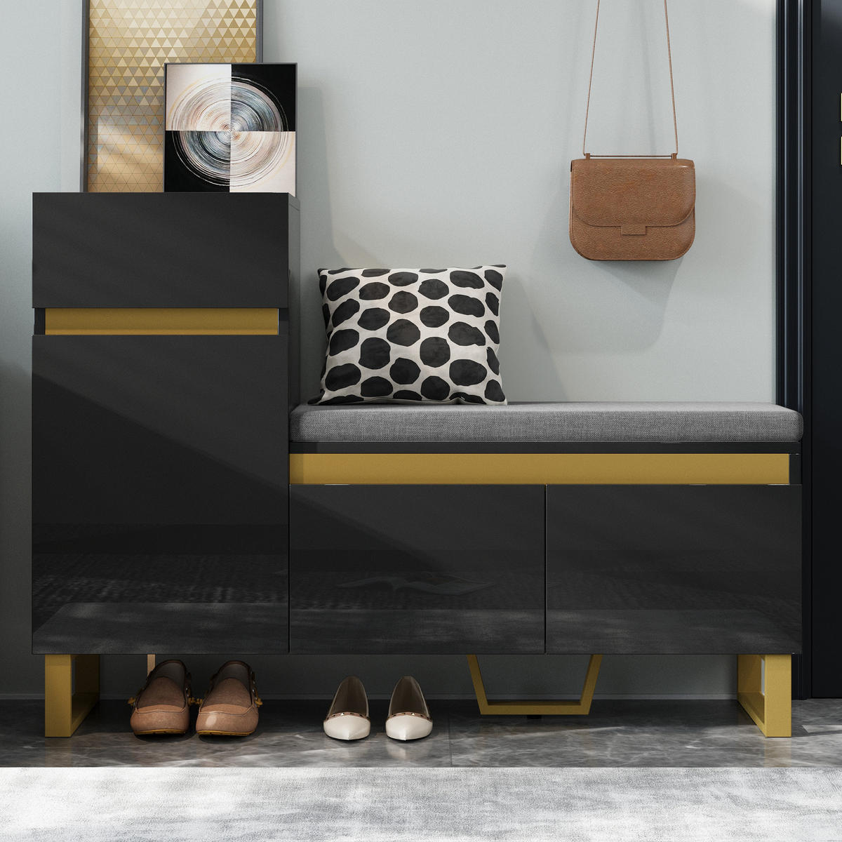 SCHUHSCHRANK aus MDF 120x35x85cm in Schwarz mit Sitzbank & Schublade - Schwarz, Holzwerkstoff (120/85/35cm) - Modfu