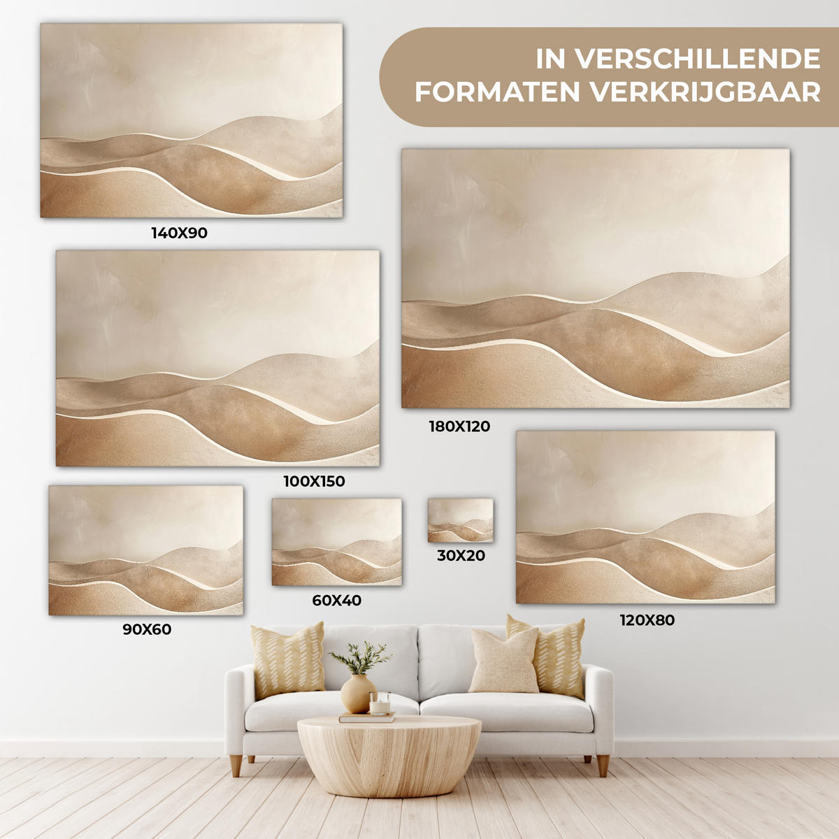 LEINWANDBILD Beige - Natur - Abstrakt - Modern Wohnzimmer 120x80 cm - Beige, Textil (120/80cm) - MuchoWow