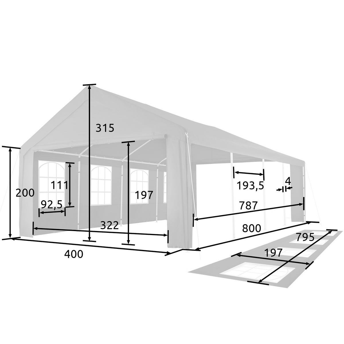 PARTYZELT Mammut,inklusive Spannseilen und Heringen,grau - Grau, Kunststoff (400/315/800cm) - tectake