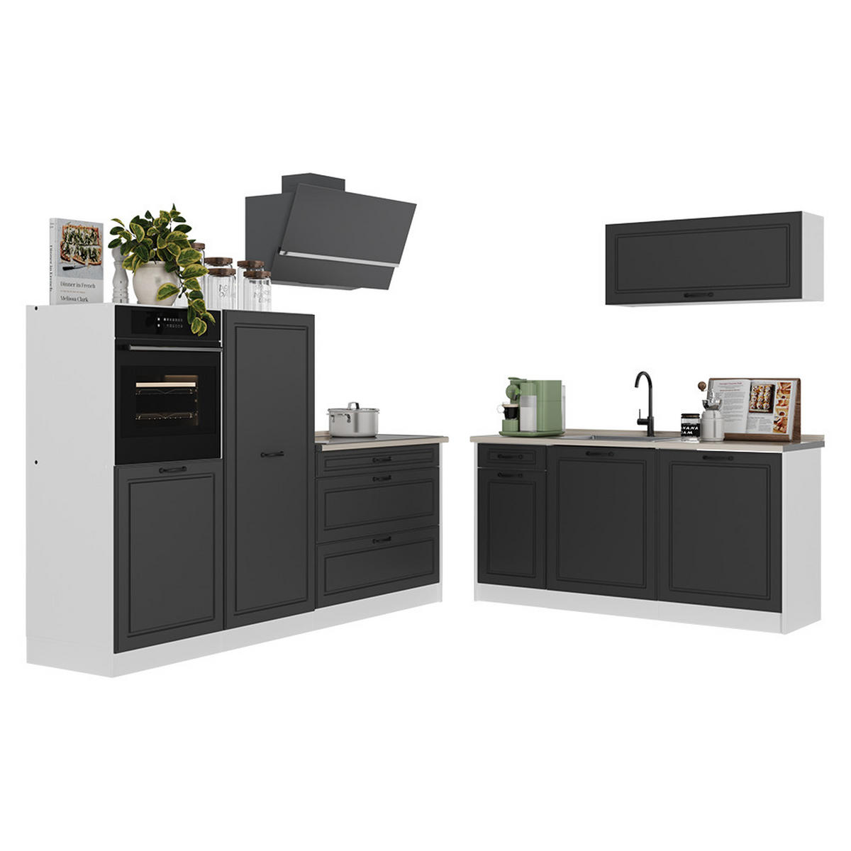 KUCHYNKA R-Line, Antracitový vidiecky dom/biely, 220 cm antrasiitti työtaso - biela/antracitová, kompozitné drevo (220/143/60cm) - Vicco