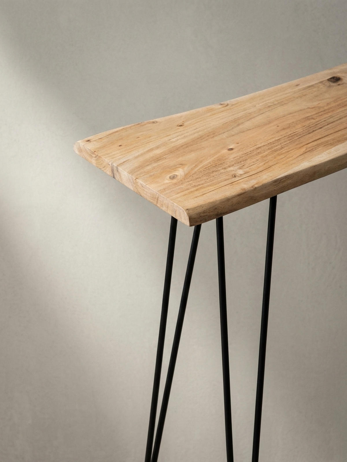 KONSOLENTISCH – Akazie Massivholz, 150x36x75 cm, mit Baumkante, Haarnadelbeine, Metallgestell - Schwarz/Akaziefarben, Holz/Metall (36/150/75cm) - KADIMA DESIGN