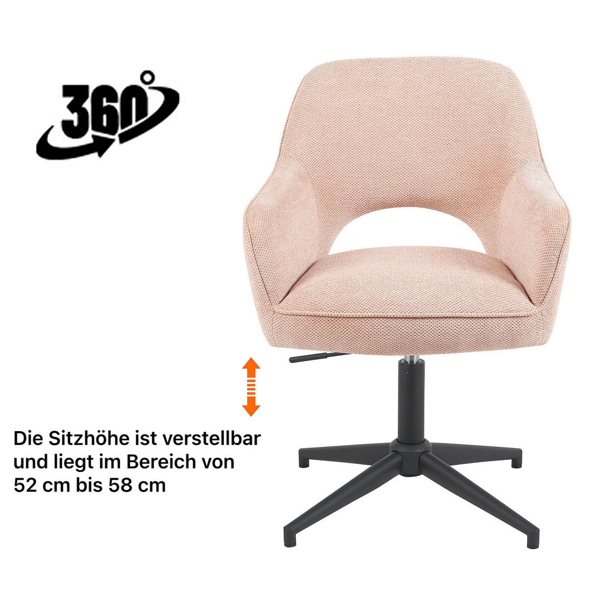 BÜROSTUHL Mika-Bryn - Schwarz/Rosa, Textil/Metall (60/84/65cm) - DUBI Möbel
